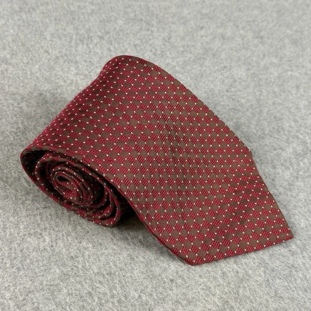 Jos. A. Bank Corporate Collection Silk Tie Red Brown Geometric USA 58X3.75